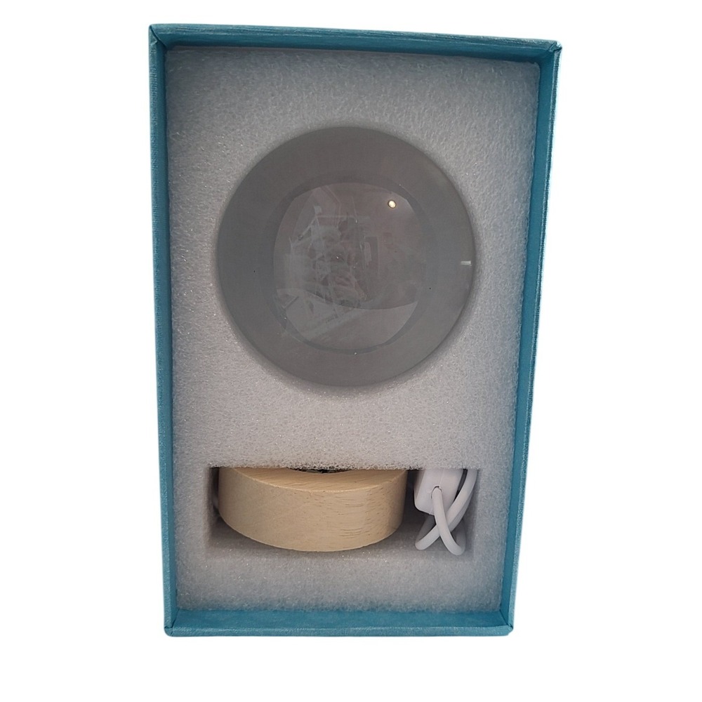 3D Crystal Ball Sailing Ship Boat‎ LED Light Wood Base Remote NEW